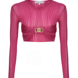 Knit Long Sleeve Crop Top With Gold Buckle