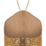 Halter Neck Gold Chain and Rhine Stone Chiffon Backless Crop Top With Gemstone Details