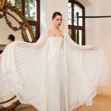 Crystal Embellished White Bridal With Pleated Sleeves