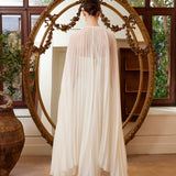 Crystal Embellished White Bridal With Pleated Sleeves