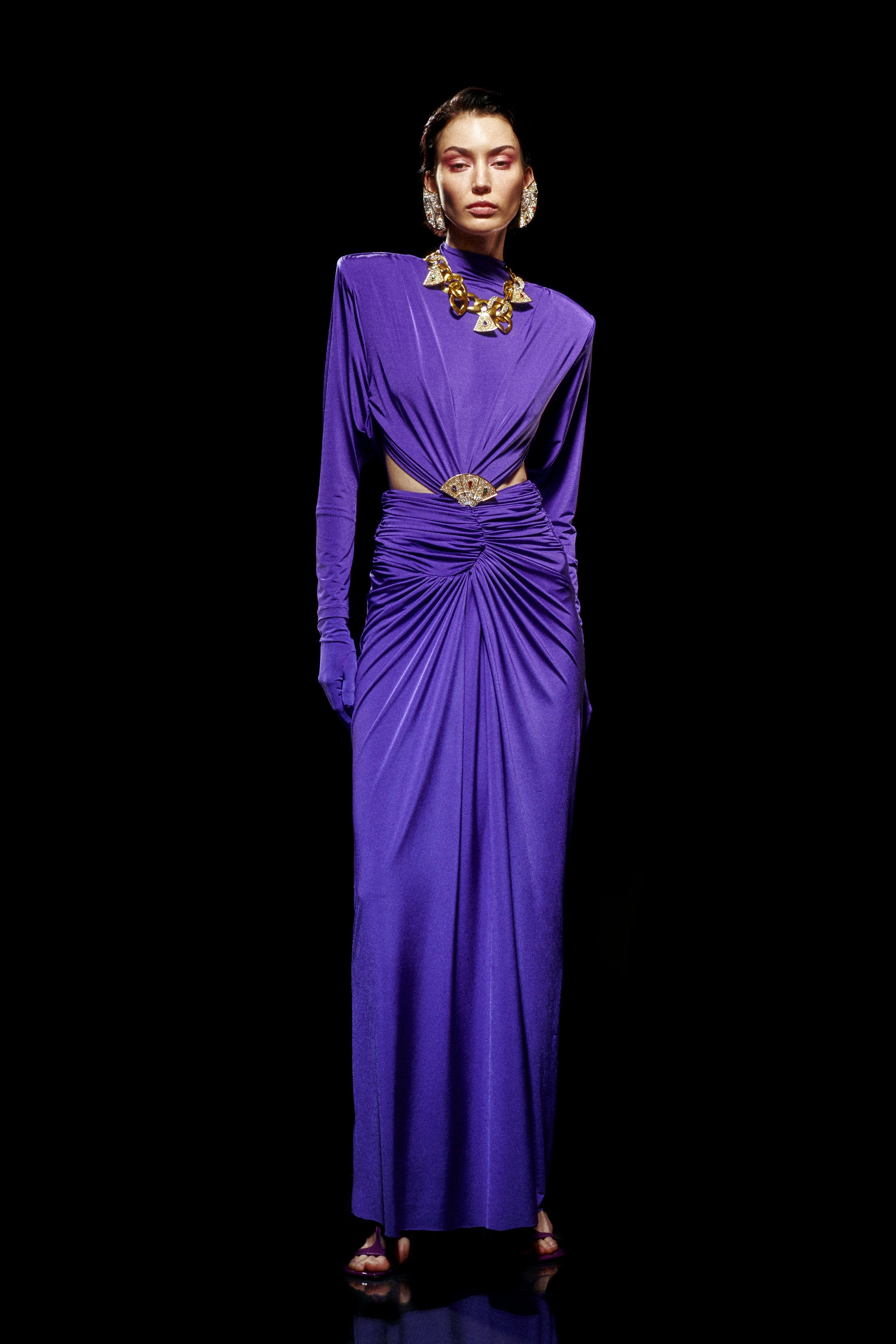 Purple Jersey Maxi Dress with Crystal Stoned Details – RAISA VANESSA INT