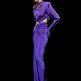 Purple Jersey Maxi Dress with Crystal Stoned Details