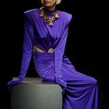 Purple Jersey Maxi Dress with Crystal Stoned Details