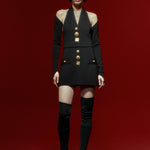 Black Knit Mini Vest Dress With Gold Buttons