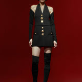 Black Knit Mini Vest Dress With Gold Buttons