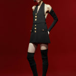 Black Knit Mini Vest Dress With Gold Buttons
