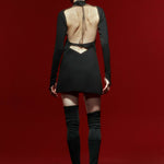 Black Knit Mini Vest Dress With Gold Buttons