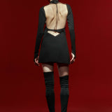 Black Knit Mini Vest Dress With Gold Buttons