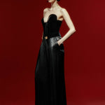 Black Wide Leg Pants With Gold Buttons and Velvet Waist
