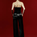 Black Wide Leg Pants With Gold Buttons and Velvet Waist