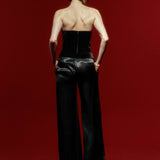 Black Wide Leg Pants With Gold Buttons and Velvet Waist