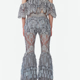 Grey Lace Pants With Flare Legs
