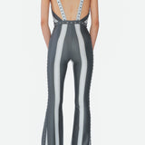 Grey And White Lined Jumpsuit