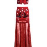 Lace Creppe Embroidered Red Skirt