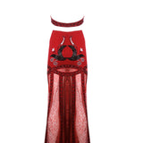 Lace Creppe Embroidered Red Skirt