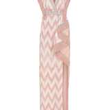 Strass Embellished Zİgzag Patterned V-Neck Maxi Dress with Fringe Detail on Slit