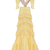 Ruffled Yellow Maxi Dress with Puffy Shoulders