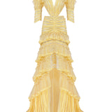Ruffled Yellow Maxi Dress with Puffy Shoulders