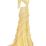 Ruffled Yellow Maxi Dress with Puffy Shoulders