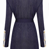 Knit Jacket with Gold Buckles and Ribbon Belt