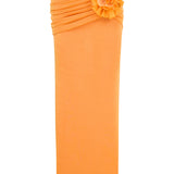 Orange Midi Skirt With Drape and Flower Details