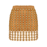 Gold Flower Embroidered Crystal Detailed Mini Skirt