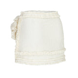 White Crochet Mini Skirt With Ruffle And Flower Details