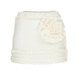 White Crochet Mini Skirt With Ruffle And Flower Details