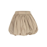Beige Linen Puffy Mini Skirt
