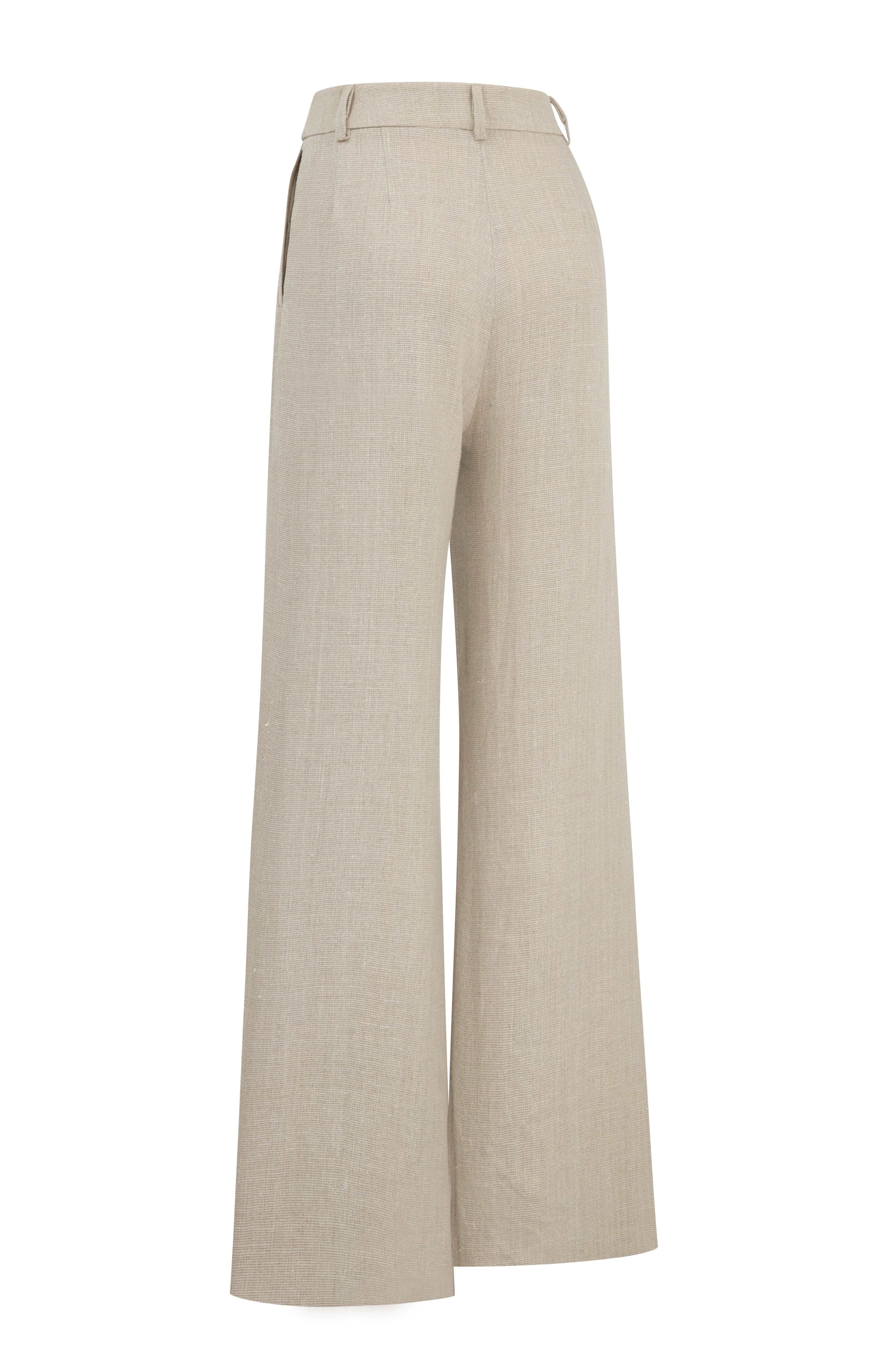 Beige Linen Pleated Pants