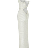 White Embroidery Striped Maxi Dress