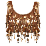 Bronze Beaded Tulle Crop Top With Dripping Gold Sequin And Embroidery Details