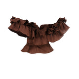 Brown Low Shouldered Top With Ruffle And Front Zipper Details
