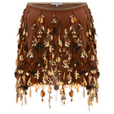 Bronze Beaded Tulle Mini Skirt With Dripping Gold Sequin And Embroidery Details