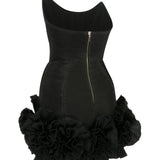 Black Mini Dress With Corset And Flower Details