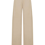 Beige Linen Pleated Pants With Gold Chain Details