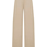 Beige Linen Pleated Pants With Gold Chain Details