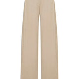 Beige Linen Pleated Pants With Gold Chain Details