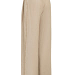 Beige Linen Pleated Pants With Gold Chain Details