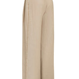 Beige Linen Pleated Pants With Gold Chain Details