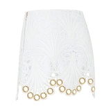 White Lace Mini Skirt With Gold Eyelet Details