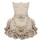Beige Linen Mini Dress with Corset and Flower Details