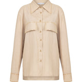 Beige Linen Shirt With Gold Chain And Button Details