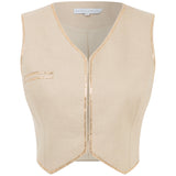 Beige Linen Vest With Gold Chain Details