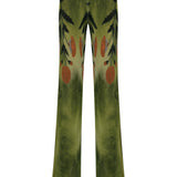 Printed Green Pants With Ruffle Belt Detail