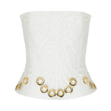 White Lace Corset Top With Gold Eyelet Details
