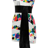 Multicolor Strapless Satin Mini Dress With Belt Detail