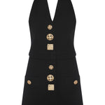 Black Knit Mini Vest Dress With Gold Buttons
