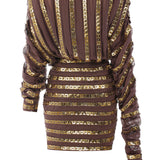 Brown Chiffon V-Neck Mini Dress with Gold Metallic Stones