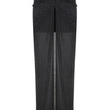 Black Chiffon Maxi Skirt with Embroidery And High Slit